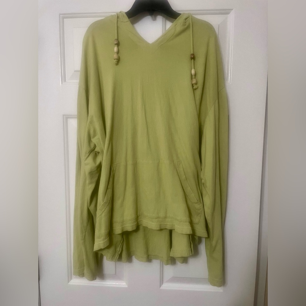 Sage, green artisan, XXL sweatshirts with wooden beads on strings.